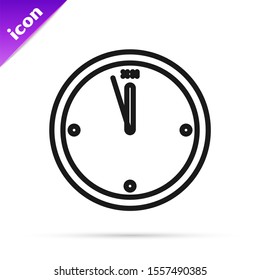 Black line Clock icon isolated on white background. Time symbol. Merry Christmas and Happy New Year.  Vector Illustration