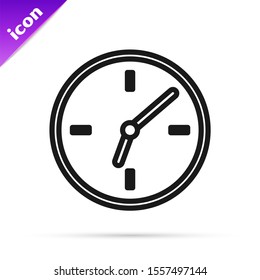 Black line Clock icon isolated on white background. Time symbol.  Vector Illustration