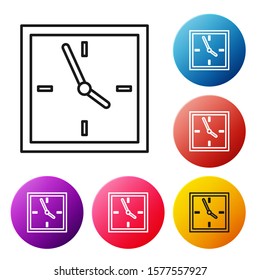 Black line Clock icon isolated on white background. Time symbol. Set icons colorful circle buttons. Vector Illustration