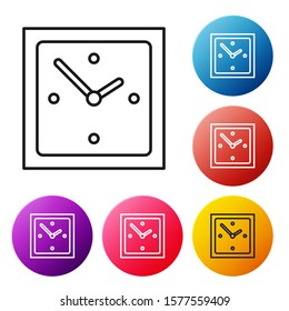 Black line Clock icon isolated on white background. Time symbol. Set icons colorful circle buttons. Vector Illustration