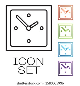 Black line Clock icon isolated on white background. Time symbol. Set icons colorful. Vector Illustration