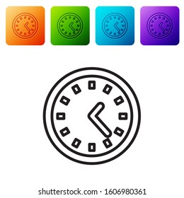Black line Clock icon isolated on white background. Time symbol. Set icons in color square buttons. Vector Illustration