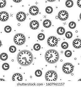 Black line Clock icon isolated seamless pattern on white background. Time symbol.  Vector Illustration