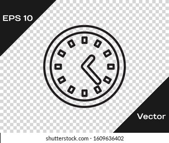 Black line Clock icon isolated on transparent background. Time symbol.  Vector Illustration