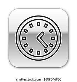 Black line Clock icon isolated on white background. Time symbol. Silver square button. Vector Illustration