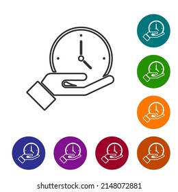 Black line Clock icon isolated on white background. Time symbol. Set icons in color circle buttons. Vector