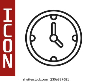 Black line Clock icon isolated on white background. Time symbol.  Vector Illustration