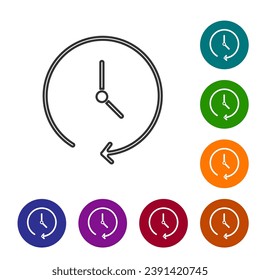 Schwarze Linie Uhr Symbol einzeln auf weißem Hintergrund. Zeitsymbol. Symbole in den Farbkreisknöpfen einstellen. Vektorgrafik