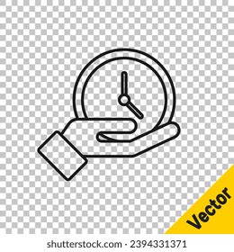 Black line Clock icon isolated on transparent background. Time symbol.  Vector Illustration