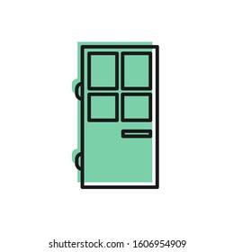 Black line Closed door icon isolated on white background.  Vector Illustration