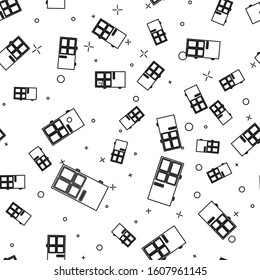 Black line Closed door icon isolated seamless pattern on white background.  Vector Illustration
