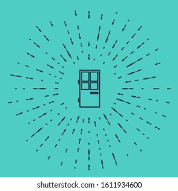 Black line Closed door icon isolated on green background. Abstract circle random dots. Vector Illustration