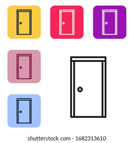 Schwarze Linie Geschlossene Tür Symbol einzeln auf weißem Hintergrund. Die Symbole werden in den Tasten für das Farbquadrat eingestellt. Vektorillustration-Illustration
