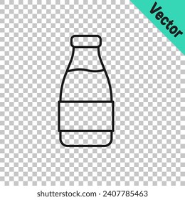 Black line Closed glass bottle with milk icon isolated on transparent background.  Vector