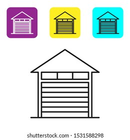 Black line Closed warehouse icon isolated on white background. Set icons colorful square buttons. Vector Illustration