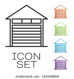 Black line Closed warehouse icon isolated on white background. Set icons colorful. Vector Illustration
