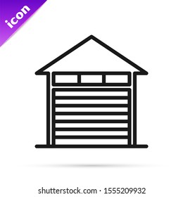Black line Closed warehouse icon isolated on white background.  Vector Illustration