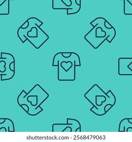 Black line Clothes donation icon isolated seamless pattern on green background.  Vector