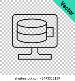 Black line Cloud database icon isolated on transparent background. Cloud computing concept. Digital service or app with data transferring.  Vector