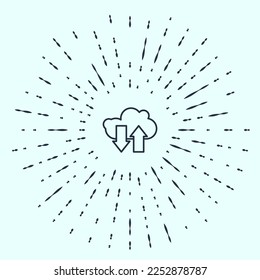 Icono de descarga y carga de Black Line Cloud aislado en fondo gris. Resumen de puntos aleatorios de círculo. Ilustración vectorial