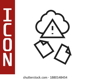 Black line Cloud hacking icon isolated on white background. Cloud leak.  Vector