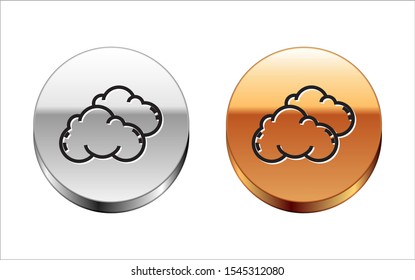 Black line Cloud icon isolated on white background. Silver-gold circle button. Vector Illustration