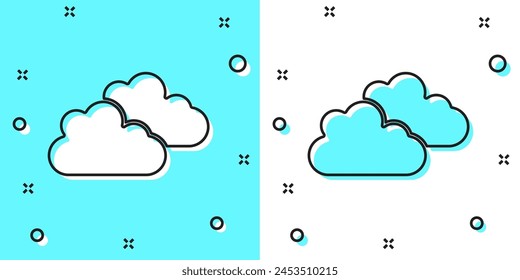 Black line Cloud icon isolated on green and white background. Random dynamic shapes. Vector