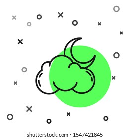 Black line Cloud with moon and stars icon isolated on white background. Cloudy night sign. Sleep dreams symbol. Night or bed time sign.  Vector Illustration