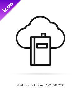 Black line Cloud or online library icon isolated on white background. Internet education or distance training.  Vector Illustration