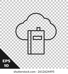 Black line Cloud or online library icon isolated on transparent background. Internet education or distance training.  Vector Illustration
