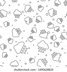 Black line Cloud with rain icon isolated seamless pattern on white background. Rain cloud precipitation with rain drops.  Vector Illustration