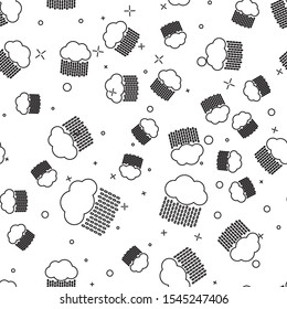 Black line Cloud with rain icon isolated seamless pattern on white background. Rain cloud precipitation with rain drops.  Vector Illustration