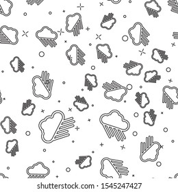 Black line Cloud with rain icon isolated seamless pattern on white background. Rain cloud precipitation with rain drops.  Vector Illustration