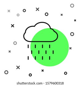 Black line Cloud with rain icon isolated on white background. Rain cloud precipitation with rain drops.  Vector Illustration
