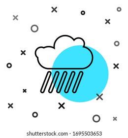 Black line Cloud with rain icon isolated on white background. Rain cloud precipitation with rain drops. Random dynamic shapes. Vector Illustration