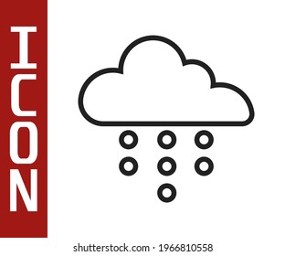 Black line Cloud with rain icon isolated on white background. Rain cloud precipitation with rain drops.  Vector