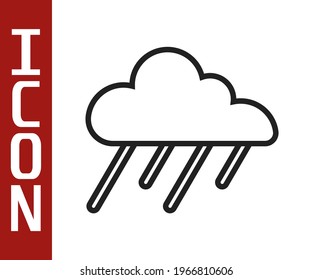 Nube de línea negra con icono de lluvia aislado en fondo blanco. Precipitación de nubes de lluvia con caídas de lluvia.  Vector