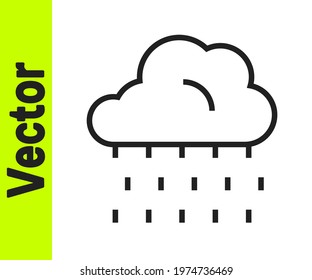 Black line Cloud with rain icon isolated on white background. Rain cloud precipitation with rain drops.  Vector