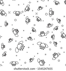 Black line Cloud with snow icon isolated seamless pattern on white background. Cloud with snowflakes. Single weather icon. Snowing sign.  Vector Illustration