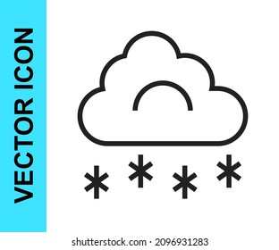 Black line Cloud with snow icon isolated on white background. Cloud with snowflakes. Single weather icon. Snowing sign.  Vector