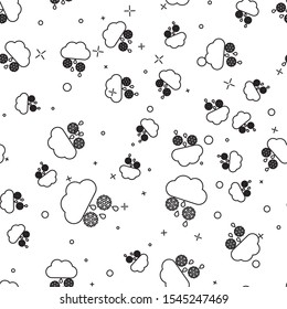 Black line Cloud with snow, rain and moon icon isolated seamless pattern on white background. Weather icon.  Vector Illustration