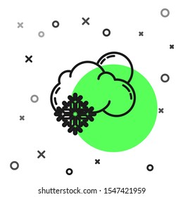Black line Cloud with snow and sun icon isolated on white background. Cloud with snowflakes. Single weather icon. Snowing sign.  Vector Illustration