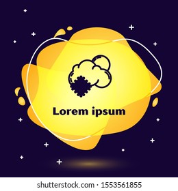 Black line Cloud with snow and sun icon isolated on dark blue background. Cloud with snowflakes. Single weather icon. Snowing sign. Abstract banner with liquid shapes. Vector Illustration