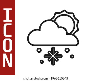 Black line Cloud with snow and sun icon isolated on white background. Cloud with snowflakes. Single weather icon. Snowing sign.  Vector