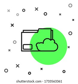 Schwarze Linie Das Symbol für den Text-Ordner des Cloud-Speichers wird auf weißem Hintergrund isoliert.  Vector Illustration