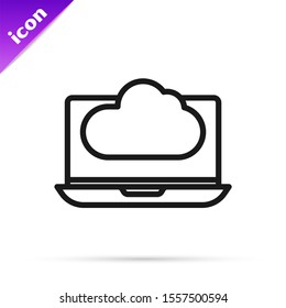 Black line Cloud technology data transfer and storage icon isolated on white background.  Vector Illustration