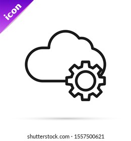 Black line Cloud technology data transfer and storage icon isolated on white background. Adjusting, service, setting, maintenance, repair, fixing.  Vector Illustration