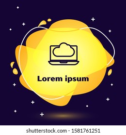 Black line Cloud technology data transfer and storage icon isolated on blue background. Abstract banner with liquid shapes. Vector Illustration