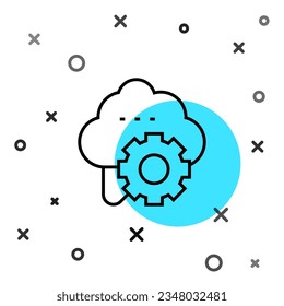 Black line Cloud technology data transfer and storage icon isolated on white background. Adjusting, service, setting, maintenance, repair, fixing. Random dynamic shapes. Vector