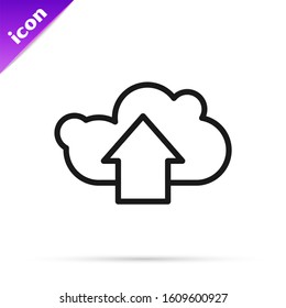 Black line Cloud upload icon isolated on white background.  Vector Illustration